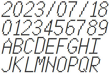生产日期点阵字体11，斜体单排圆点点阵字体，7*13